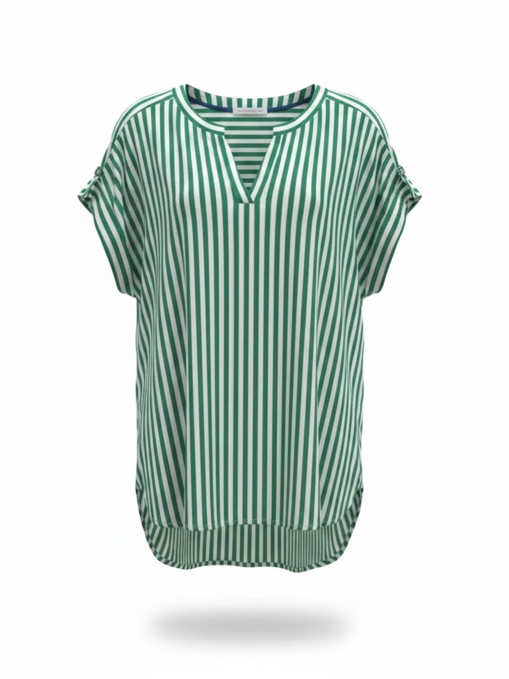 Jane and Delancey Green and White Vertical Stripe V-Neck Tunic